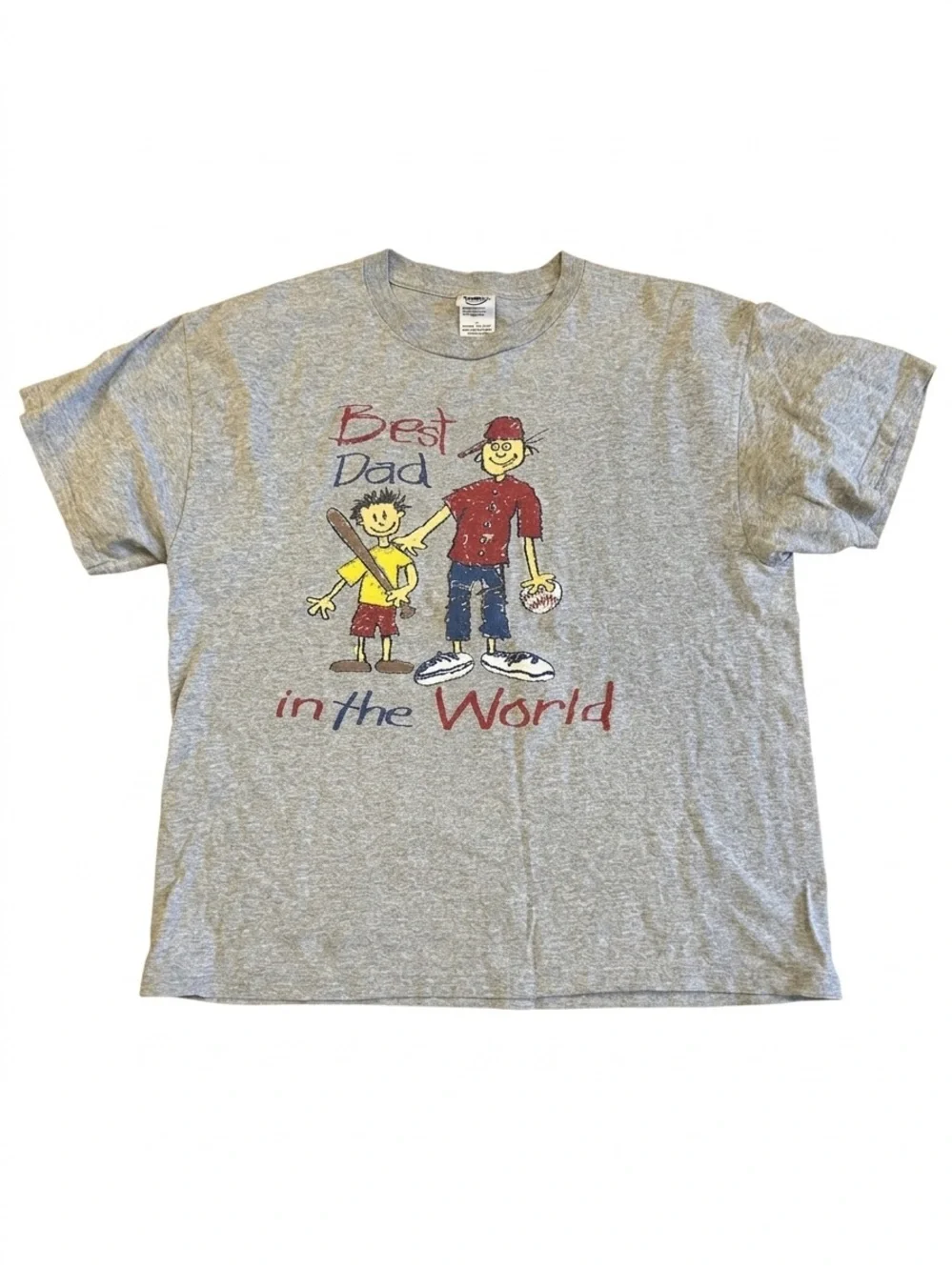 Vintage Best Dad In The World Baseball T-Shirt Delta Pro Weight Gray Men's Large